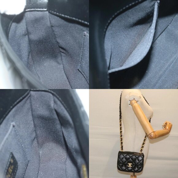 CHANEL Matelasse Turn Lock Chain Shoulder Bag Lamb Skin Black CC Auth ar11105AM - Picture 15 of 16